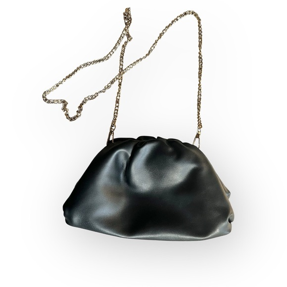 Understated Leather mini crossbody bag, black, chain strap, scrunch clutch - Picture 1 of 12